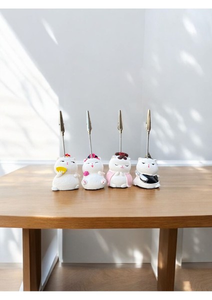 Luxury 4'lü Kawaii Japonya Şans Kedileri Fotoğraf ve Not Tutucu - Ofis Masa Not Tutacağı 1 Adet