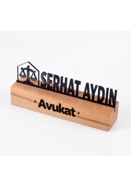 Luxury Avukatlara Özel Masif Kayın Ahşap Masaüstü Isimlik Standı Siyah Akrilik Masa Isimliği 1 Adet