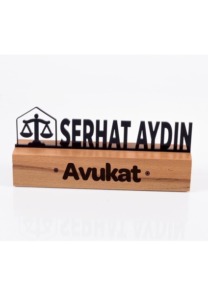 Luxury Avukatlara Özel Masif Kayın Ahşap Masaüstü Isimlik Standı Siyah Akrilik Masa Isimliği 1 Adet