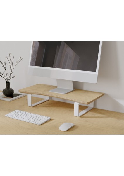 Luxury Doğal Ahşap Monitör Yükseltici Monitor Altlığı Monitör Sehpası Curve Tek Monitör 1 Adet