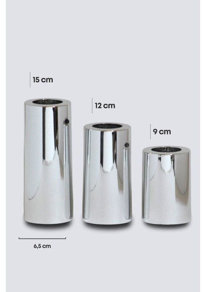 Luxury 3 Lü Silver Krom Parlak Yüzey Mumluk Dekoratif Tealight Set Mum Abs Plastik Gümüş 1 Adet