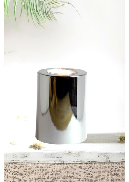 Luxury 3 Lü Silver Krom Parlak Yüzey Mumluk Dekoratif Tealight Set Mum Abs Plastik Gümüş 1 Adet