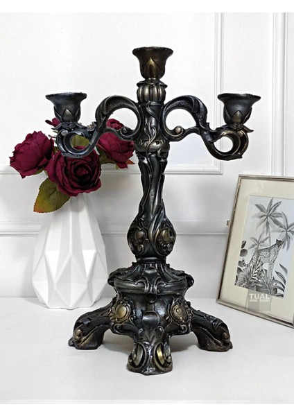 Luxury Dekoratif Klasik Üçlü Şamdan 37X25 cm 1 Adet