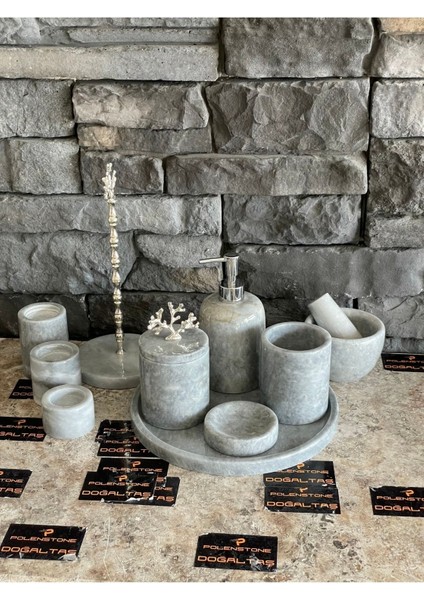 Luxury Gri Mermer 10,lu Set. Banyo Seti, Kâğıt, Havluluk ,havan 3,lü Mumluk 1 Adet fiyatları