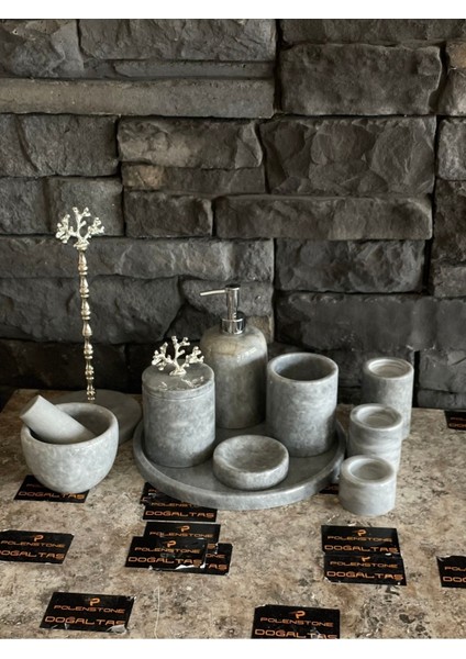 Luxury Gri Mermer 10,lu Set. Banyo Seti, Kâğıt, Havluluk ,havan 3,lü Mumluk 1 Adet modelleri