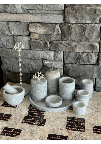 Luxury Gri Mermer 10,lu Set. Banyo Seti, Kâğıt, Havluluk ,havan 3,lü Mumluk 1 Adet fırsatları