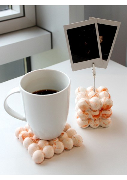 Luxury Mermer Desenli Beton Bubble Ikili Ofis Seti / Hediyelik / Masaüstü Set 1 Adet