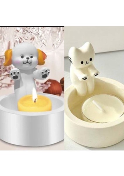 Luxury Dekoratif Üşüyen Kedi ve Köpek Mumluk 1 Adet
