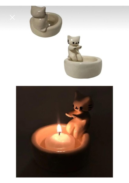 Luxury Dekoratif Üşüyen Kedi ve Köpek Mumluk 1 Adet