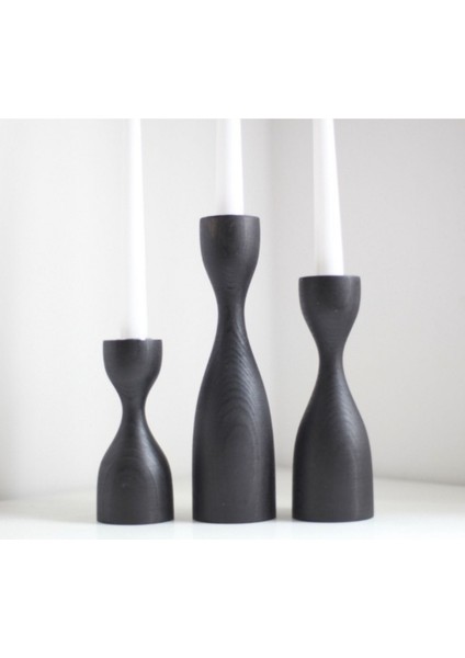 Luxury Doğal Ahşap Şamdan Seti 17.5cm & 15CM & 12.5 , El Yapımı, Rustik Dekoratif 3'lü Mumluk Modern 1 Adet
