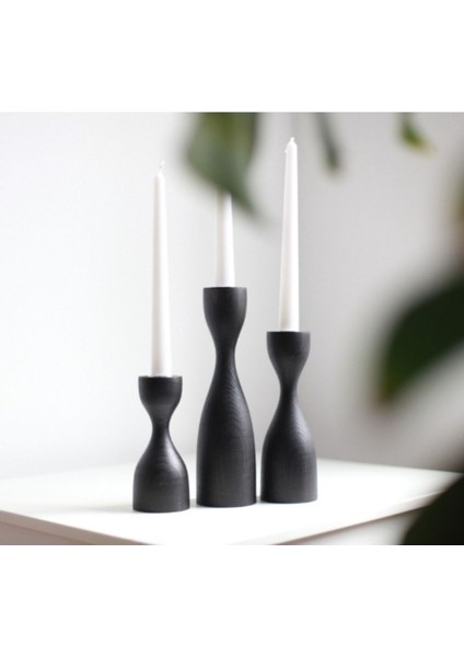 Luxury Doğal Ahşap Şamdan Seti 17.5cm & 15CM & 12.5 , El Yapımı, Rustik Dekoratif 3'lü Mumluk Modern 1 Adet