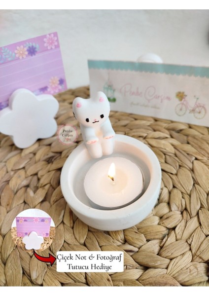 Luxury Üşüyen Kedi Mumluk & Çiçek Not Tutucu Hediyeli - Mum Fiyata Dahildir 1 Adet