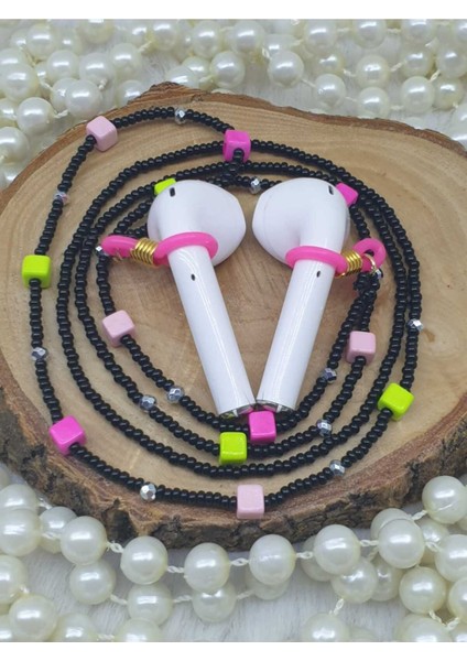 Luxury Zincir-Küp Doğal Taş-Kristal Airpods Askısı-Yeni Nesil Kulaklık Zinciri-Hediyelik 1 Adet