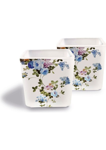 Luxury Dekoratif Buzlu Cam Mumluk Mavi Çiçekler Desen 8x8 cm (2 Adet) 1 Adet fırsatları