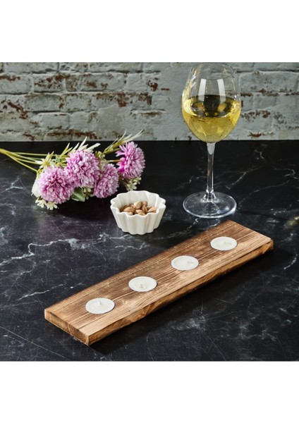 Luxury Ahşap 2 Adet Eskitme 4'lü Mumluk 1 Adet