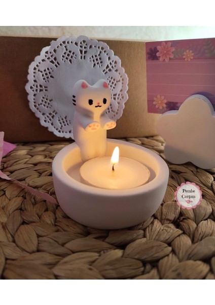 Luxury Üşüyen Kedi Mumluk & Çiçek Not Tutucu Hediyeli - Mum Fiyata Dahildir 1 Adet