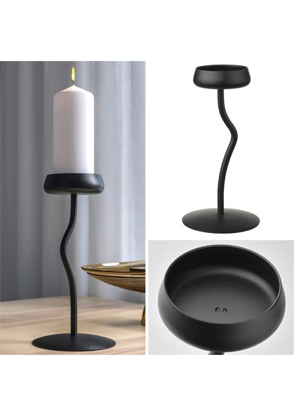 Luxury 24 cm Siyah Çelik Şamdan Sütun Mumluk 1 Adet