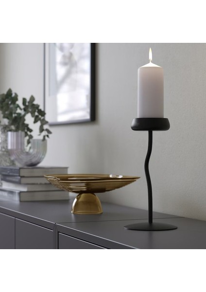 Luxury 24 cm Siyah Çelik Şamdan Sütun Mumluk 1 Adet