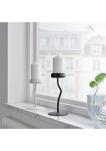 Luxury 24 cm Siyah Çelik Şamdan Sütun Mumluk 1 Adet