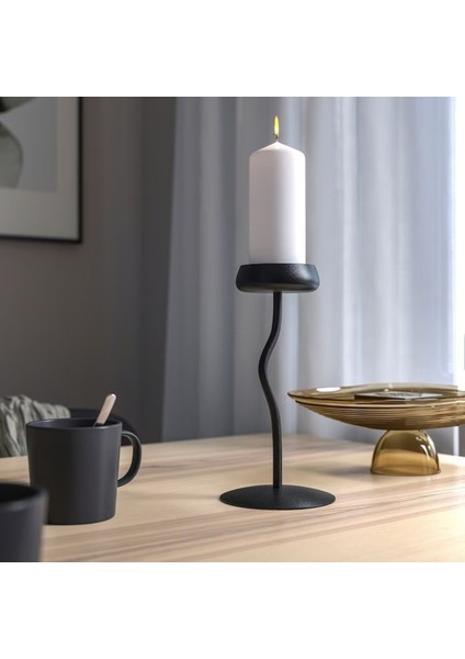 Luxury 24 cm Siyah Çelik Şamdan Sütun Mumluk 1 Adet