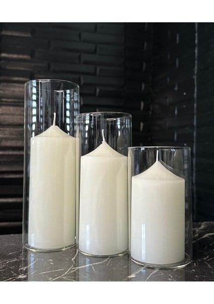 Luxury 3lü Silindir Mumluk ve 3 Kokulu Silindir Beyaz Mum- Söz-Organizasyon- Özel Gün- Dekor 1 Adet