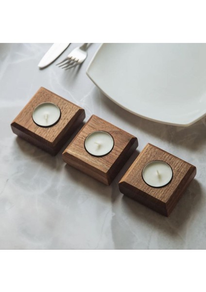 Luxury Ahşap Mumluk 3 'lü Set 1 Adet