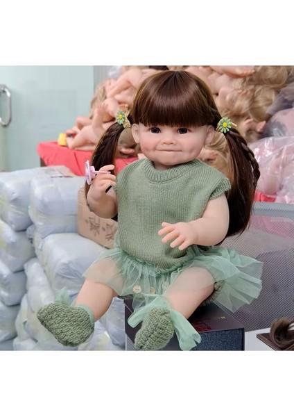 Luxury Gerçekçi Yeni Doğmuş Emaye Bebek 55CM Simüle Bebek Kız Bebek Için Elbiseli Yumuşak Silikon Bebek 1 Adet