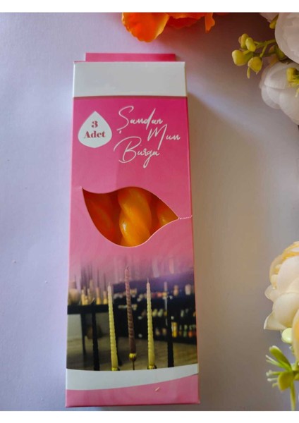 Luxury 3 Lü Burgu Turuncu Mum Şamdan Dekor Yılbası Özel Gün Mumu 1 Adet