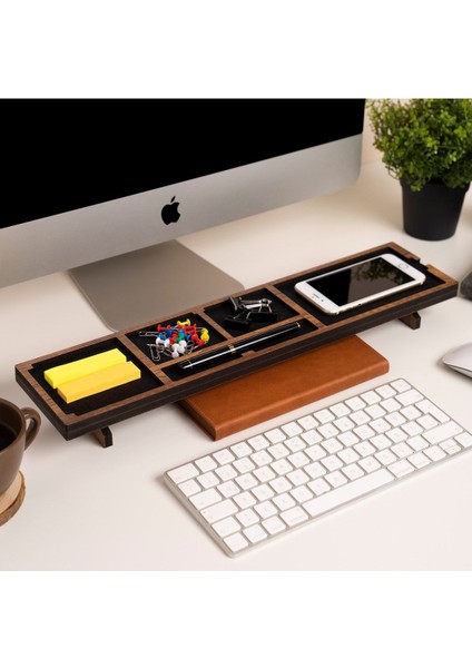 Luxury Ahşap Masaüstü Organizer Ofis Masa Düzenleyici Kalemlik Telefon Şarj Standı Ceviz MD03C 1 Adet