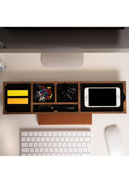 Luxury Ahşap Masaüstü Organizer Ofis Masa Düzenleyici Kalemlik Telefon Şarj Standı Ceviz MD03C 1 Adet fiyatları