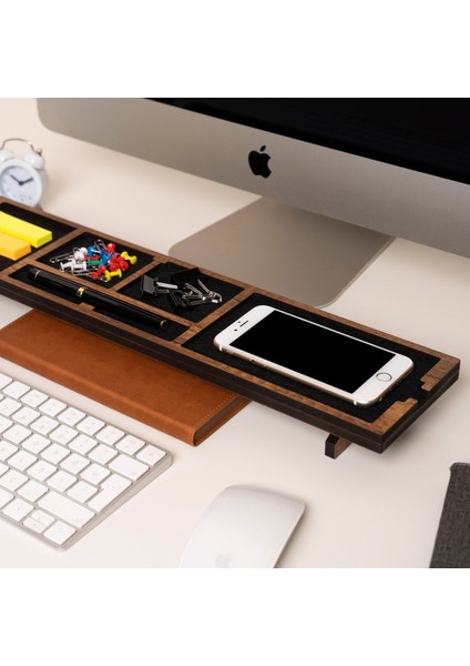 Luxury Ahşap Masaüstü Organizer Ofis Masa Düzenleyici Kalemlik Telefon Şarj Standı Ceviz MD03C 1 Adet fırsatları