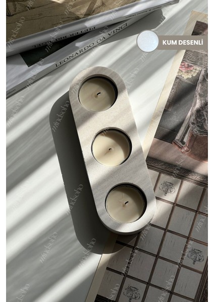 Luxury Vernikli(Wax) Dekoratif Kum Desenli 3’lü Tealight Mumluk 1 Adet