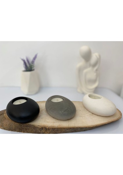 Luxury 3 Renk Beton Mumluk (Siyah Beyaz Gri ) Tealight Mum Hediyemizdir 1 Adet
