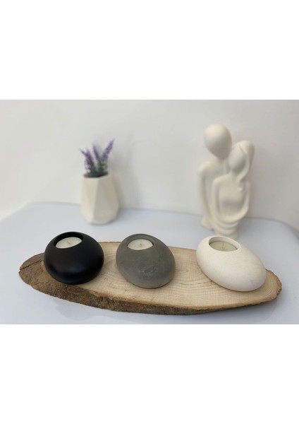 Luxury 3 Renk Beton Mumluk (Siyah Beyaz Gri ) Tealight Mum Hediyemizdir 1 Adet