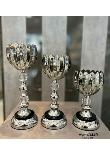 Luxury 3'lü Kristal Taşli Şamdan 1 Adet