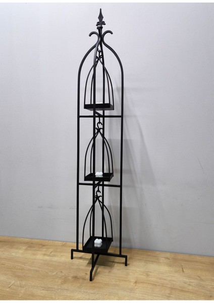 Luxury Portatif Metal Mumluk/ 3 Adet Mumluk ve Standı/ 3 Katlı Fener Standı 1 Adet