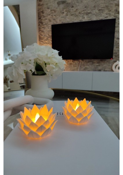 Luxury 2'li Set Lotus Çiçeği Tealight Tutucu Plastik Dekoratif LED Mumluk, Mumlar Dahildir 1 Adet fiyatları