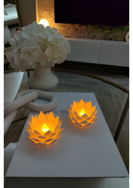 Luxury 2'li Set Lotus Çiçeği Tealight Tutucu Plastik Dekoratif LED Mumluk, Mumlar Dahildir 1 Adet modelleri