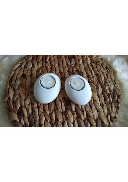 Luxury Polyester Taş Light 2 Li Beyaz Mumluk 1 Adet
