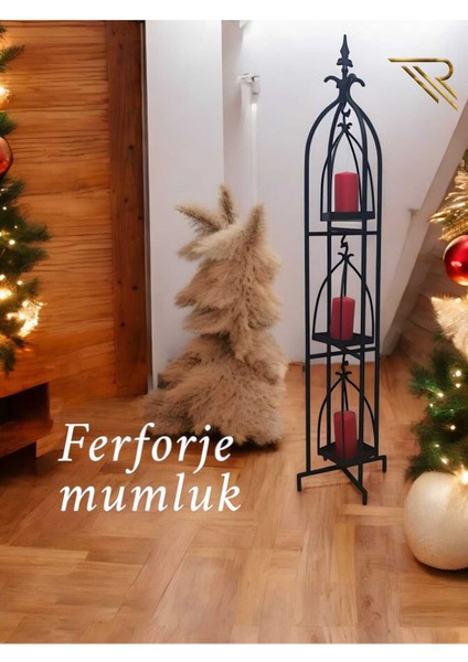Luxury Portatif Metal Mumluk/ 3 Adet Mumluk ve Standı/ 3 Katlı Fener Standı 1 Adet