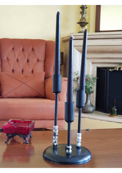 Luxury Üçlü Metal Mumluk Siyah Megalit 1 Adet