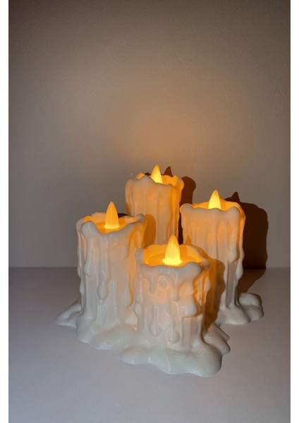 Luxury Dekoratif Işıklı Mum 4lü Tealight Mumluk Dumansız Günışığı Pilli Dekoratif LED Mum 1 Adet