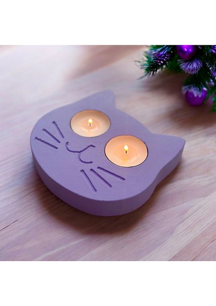 Luxury Kedi Figürlü Beton Mumluk 1 Adet