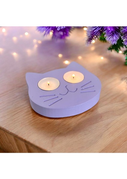 Luxury Kedi Figürlü Beton Mumluk 1 Adet