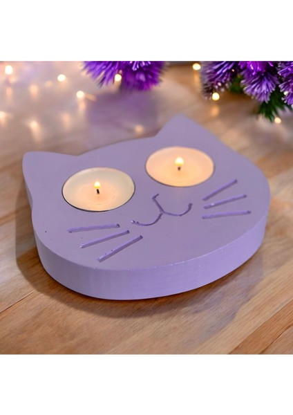 Luxury Kedi Figürlü Beton Mumluk 1 Adet