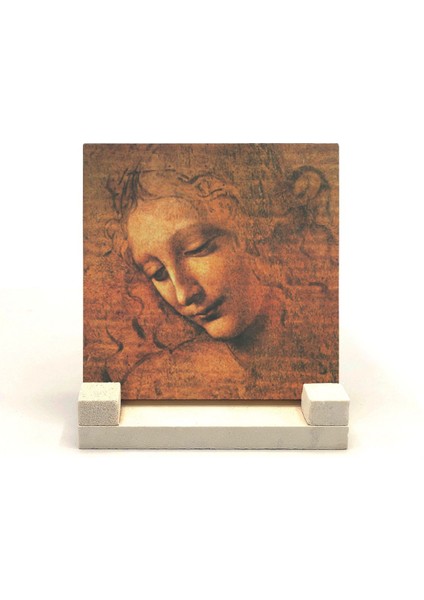 Luxury Kadın Başı Eskizi Leonardo Da Vinci, 1508 Baskılı Doğaltaş Masaüstlük 10X10 KRG-143 1 Adet