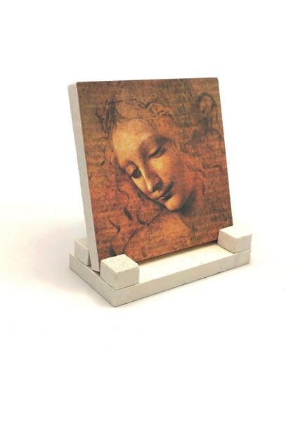 Luxury Kadın Başı Eskizi Leonardo Da Vinci, 1508 Baskılı Doğaltaş Masaüstlük 10X10 KRG-143 1 Adet
