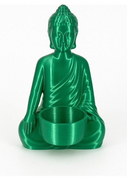 Luxury Buda Figür Mumluk – Parlak Yeşil Mumluk - 15 cm - Dekoratif Çay (Tealight) Mumluk 1 Adet