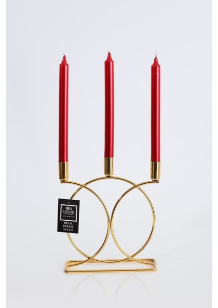Luxury Metal Geometrik 3 Lü ( Üçlü ) Gold Şamdan Mumluk Dekoratif Mumluk 23CM Paslanmaz Kaplama Ev Dekoras 1 Adet