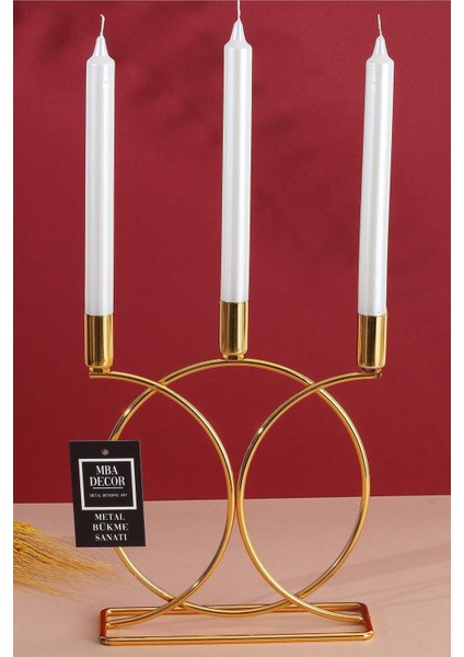 Luxury Metal Geometrik 3 Lü ( Üçlü ) Gold Şamdan Mumluk Dekoratif Mumluk 23CM Paslanmaz Kaplama Ev Dekoras 1 Adet